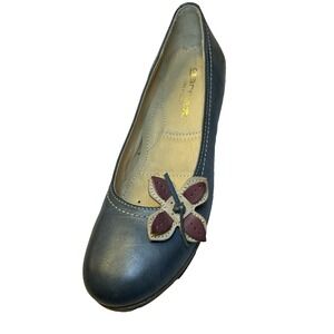 Garrett Vera Pelle Leather Flats Women Size 8.5/39 Navy Blue Shoes Made In Italy